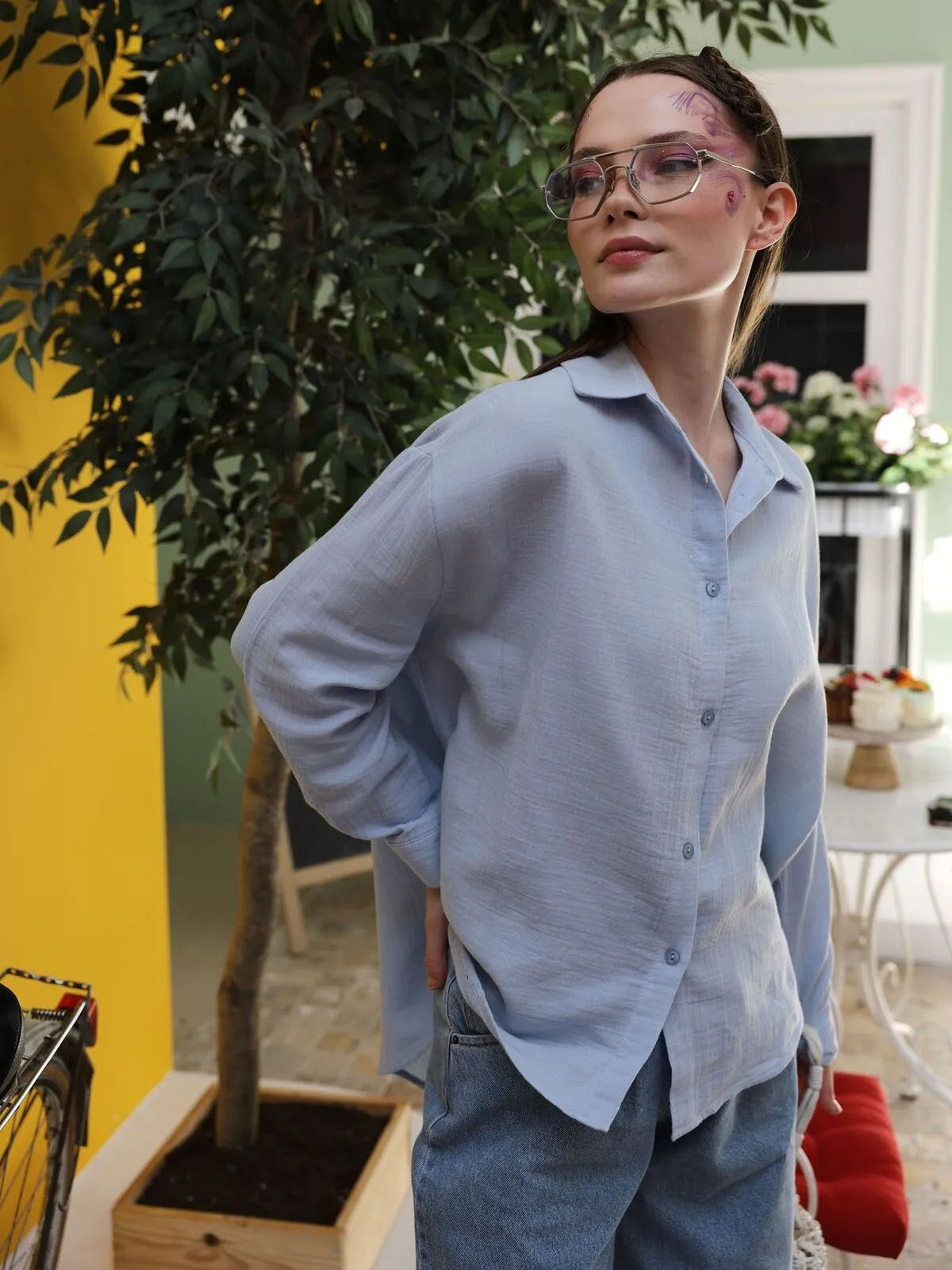 Uzun Kollu Bebe Mavisi Gömlek