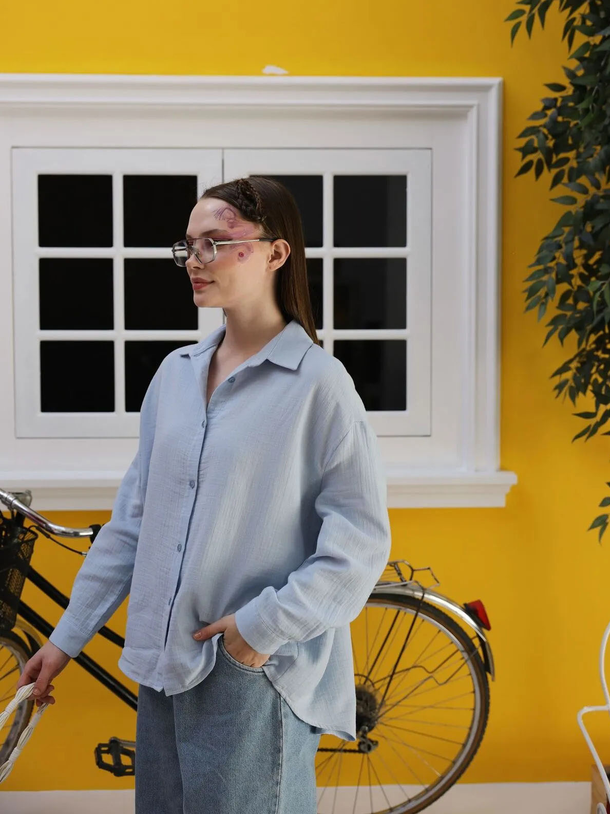 Uzun Kollu Bebe Mavisi Gömlek