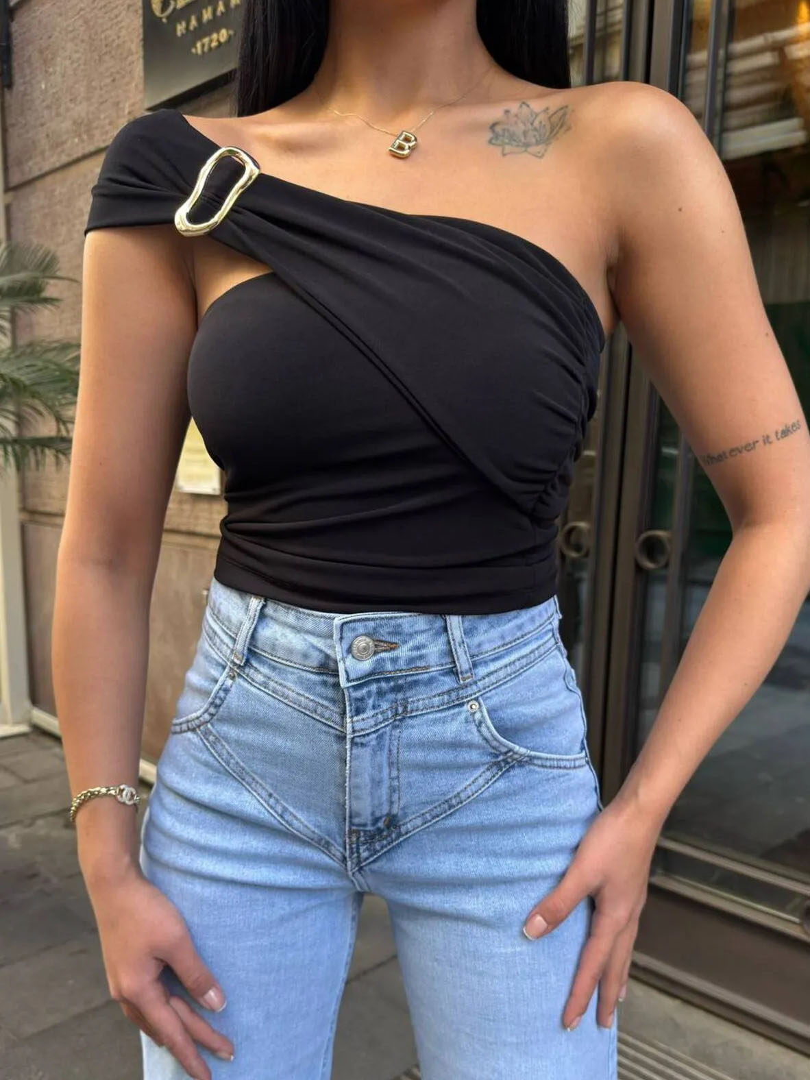 Aksesuarlı Bluz Siyah