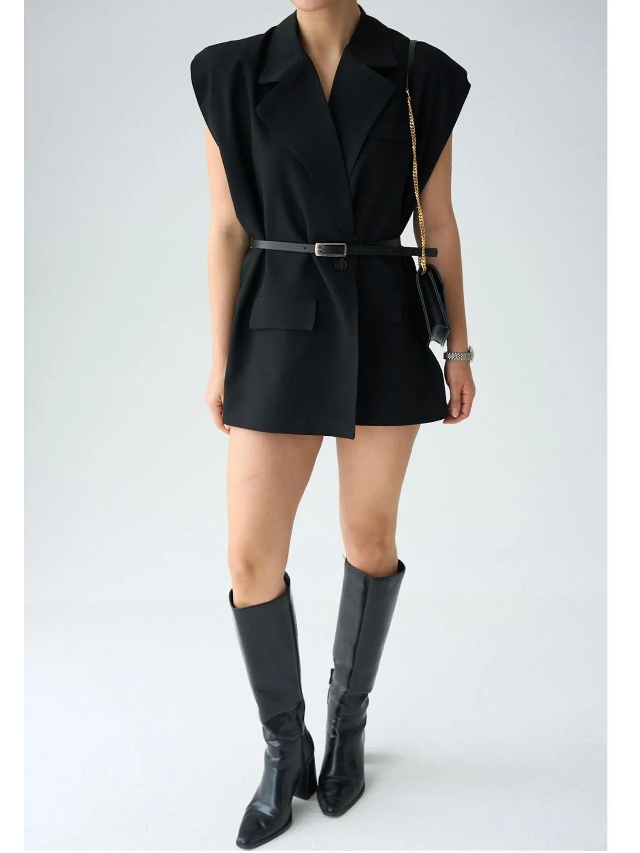 Kemerli Ceket Yelek Siyah